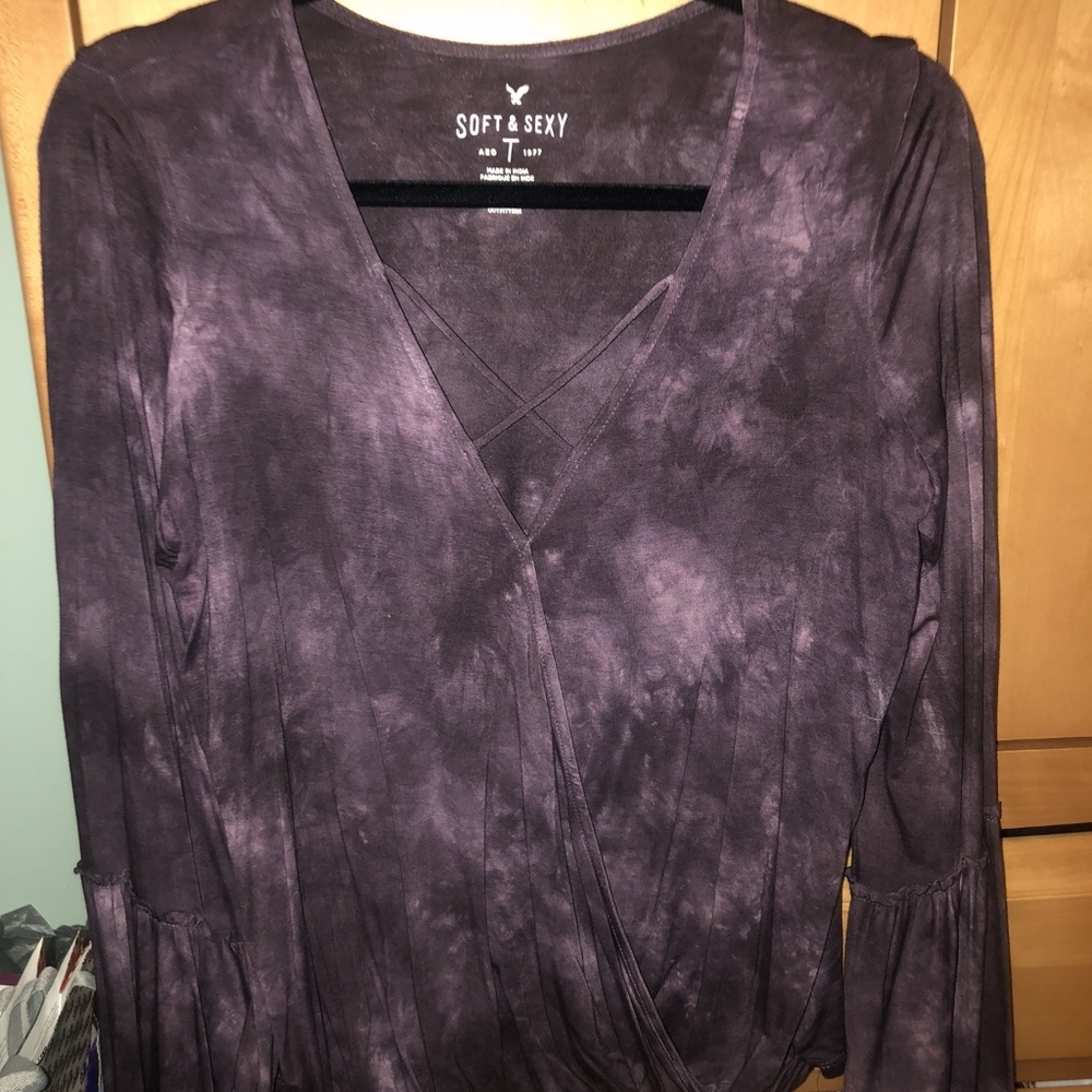 AE Long Sleeve Faux Wrap Top